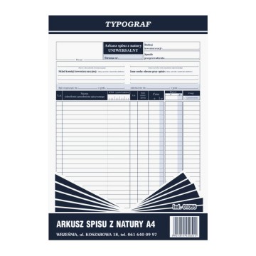 Druk- Arkusz spisu z natury TYPOGRAF