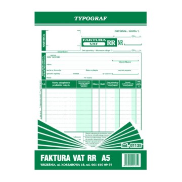 Druk- Faktura VAT RR A5 TYPOGRAF