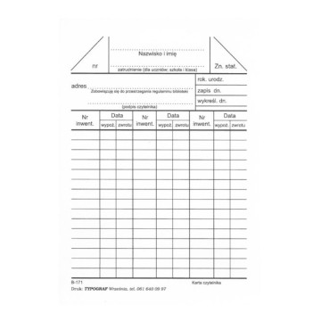 Druk- Karta biblioteczna czytelnika [100] TYPOGRAF