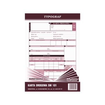 Druk- Karta drogowa Sm-101 TYPOGRAF numerowana