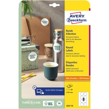 Etykiety samop. A4 AVERY [10] kółka 65mm białe EOL