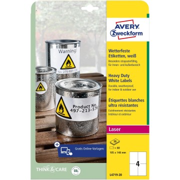 Etykiety samop. A4 AVERY HD [20] 105/148 biale