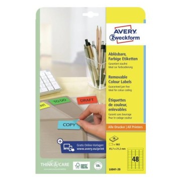 Etykiety usuwalne A4 AVERY [20] 45,7/21,2 żółte