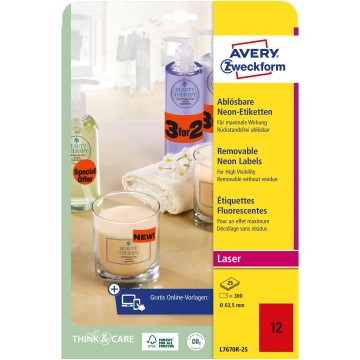 Etykiety usuwalne AVERY 63,5 x 33 mm czerwone neon