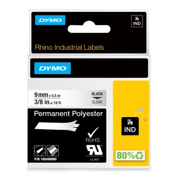 Taśma DYMO RHINO poliestrowa 9mm czarne na białym